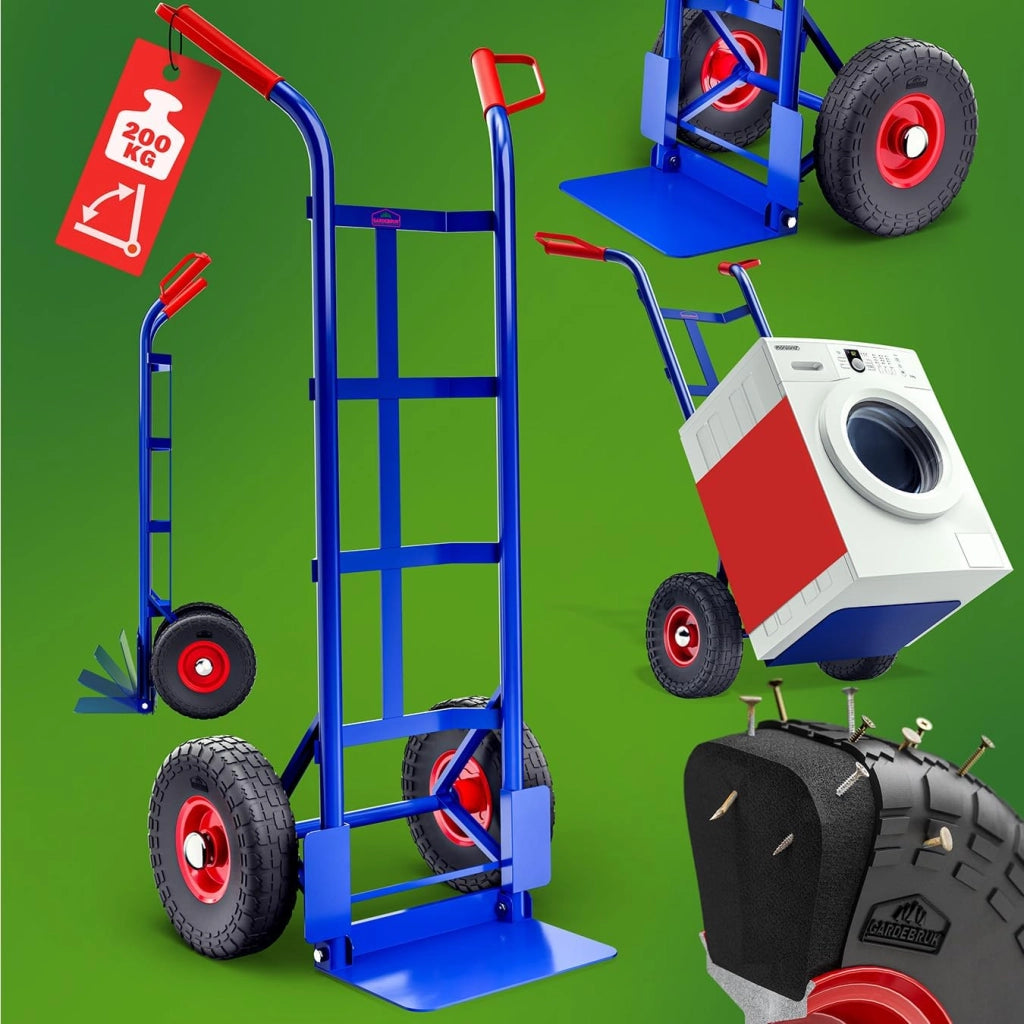 ® Carrello Portapacchi Pneumatici in Gomma Piena PU Pieghevole 200 kg in Acciaio Carrellino da Trasporto