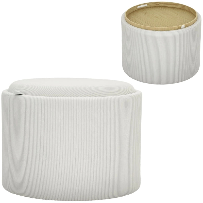 Pouf contenitore rotondo con coperchio, seduta imbottita in effetto corda, Ø56 x 42 cm, crema