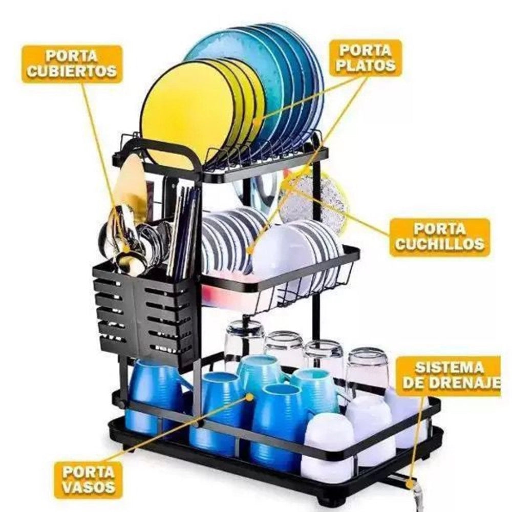 Trade Shop - Scolapiatti A 3 Livelli Organizer Da Cucina Supporti Per Piano Lavoro Sistema Di Drenaggio -