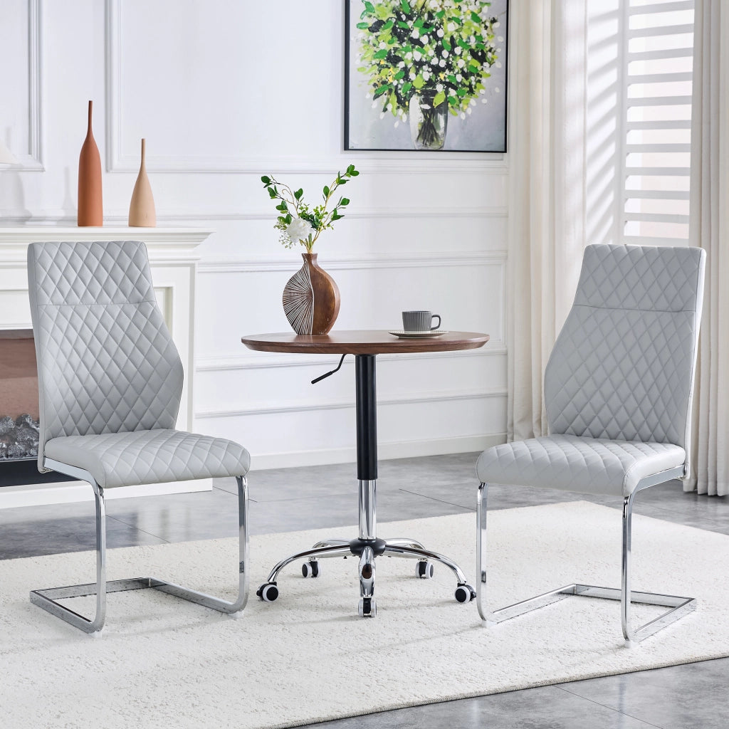 Sedia da pranzo set da 2 in pelle PU con schienale alto e seduta imbottita, struttura in metallo, grigio chiaro