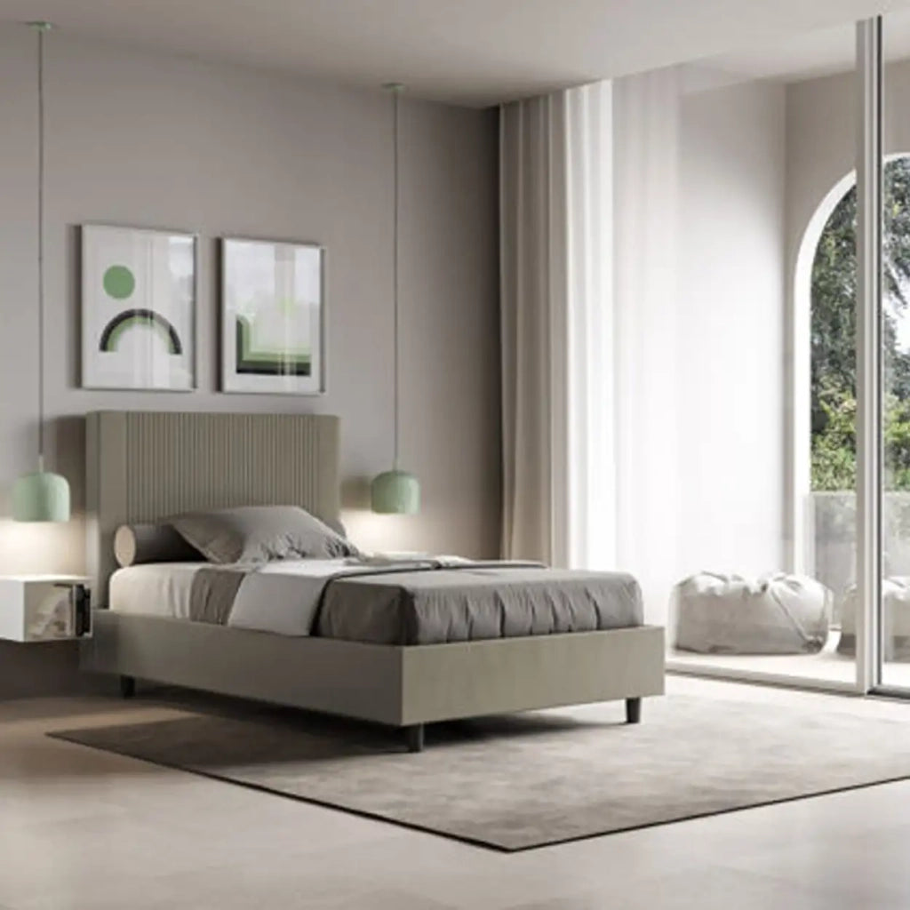 Letto matrimoniale francese senza rete imbottito 140x210 similpelle cappuccino Goya