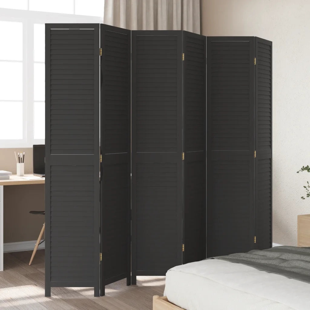 Divisorio Ambienti | Divider per stanze | Paravento 6 Pannelli Nero Legno Massello di Paulownia