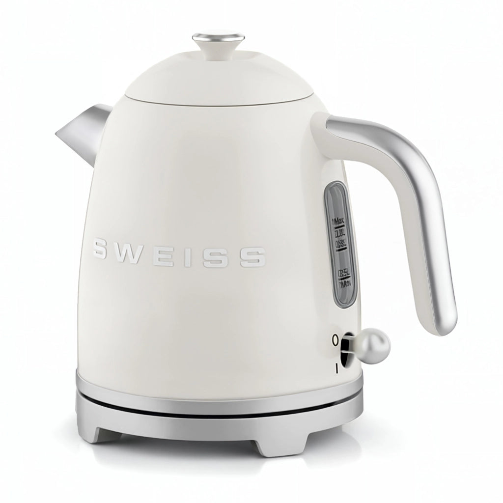 Bollitore elettrico vintage KTS8, 1 L, acciaio inox, 1200 W,Base girevole a 360°, Beige