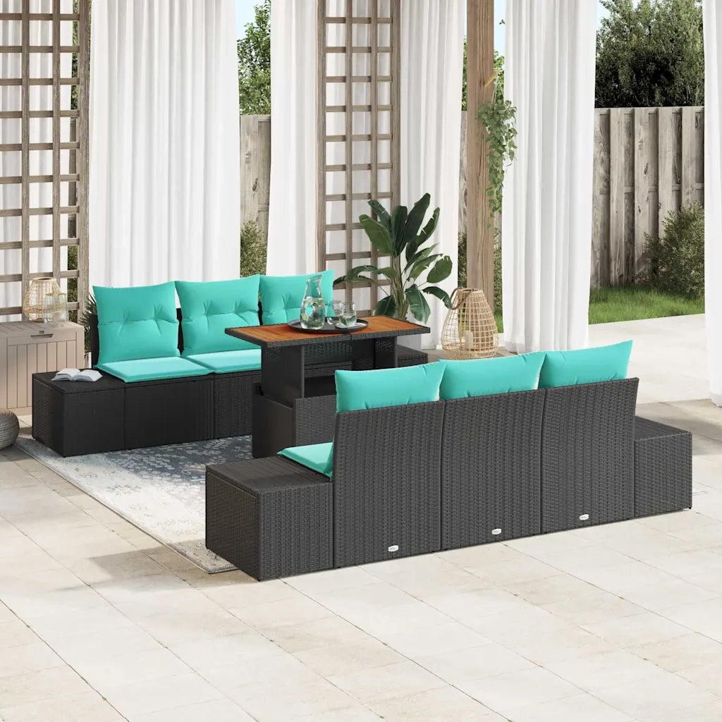 Set Divano da Giardino 7 pz Nero Poly Rattan 3358650
