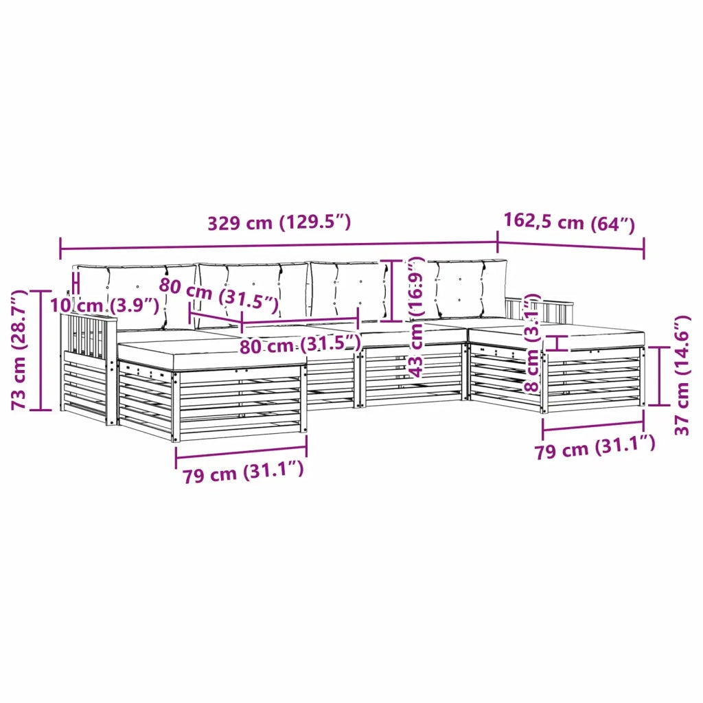 Set divani 6 pcs Naturale e Beige Legno di Acacia Massello 3373893