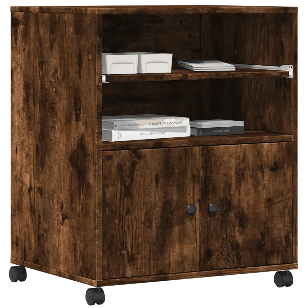 Supporto per Stampante con Ruote Rovere Fumo 60x48x74 cm