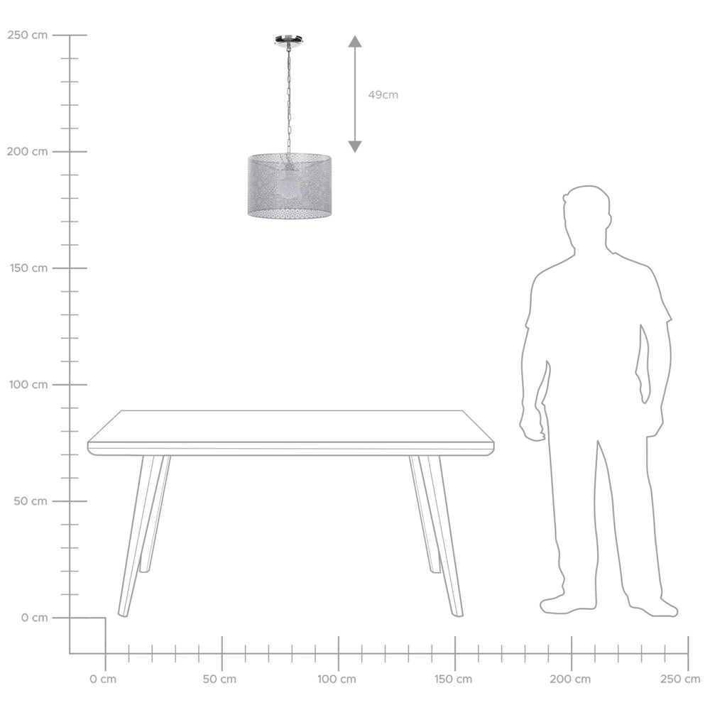 Lampada a Sospensione a Sospensione a Forma di Tamburo in Metallo Grigio con Paralume Tondo Cilindrico Novità Moderna