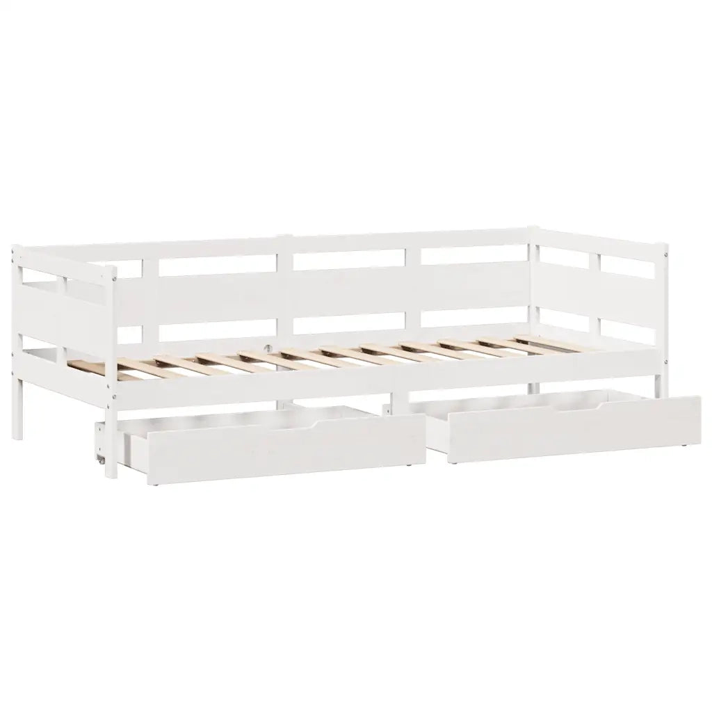 Dormeuse con Cassetti Bianco 90x190 cm Legno Massello di Pino 3302119