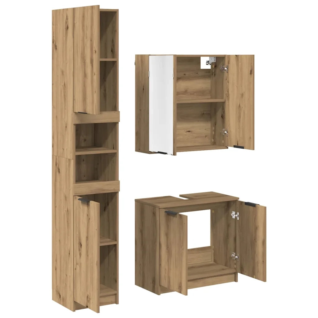 Set di Armadi da Bagno con lo scaffale 3 pcs Rovere artigianale 3415883