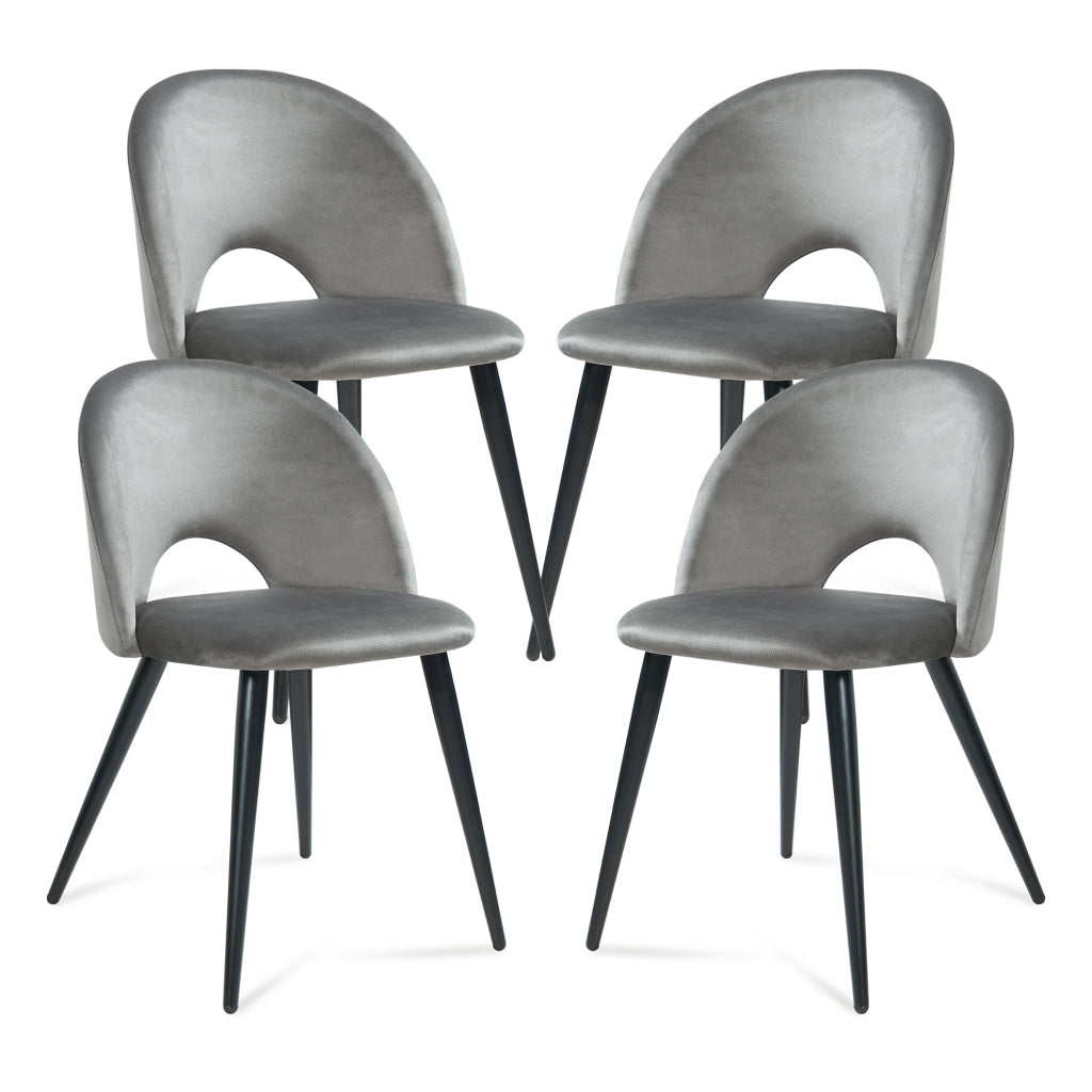Set Karijoki di 4 Sedie Imbottite da Sala Pranzo Effetto Velluto - Grigio / Nero [en.casa]