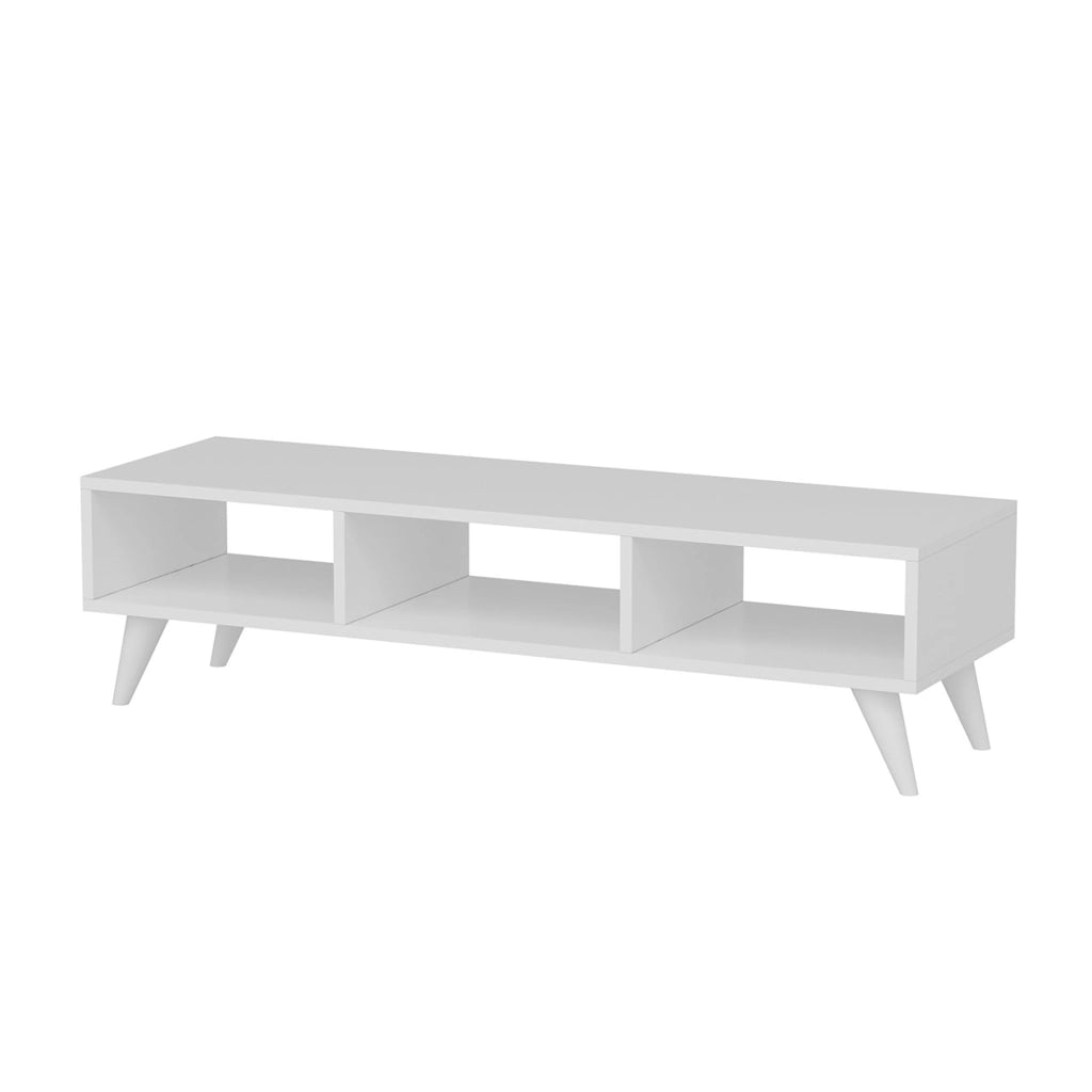 Mobile Porta TV 'Aaskov' - Larghezza 120 cm - Consolle Basso a 3 Scomparti Aperti - Bianco [en.casa]