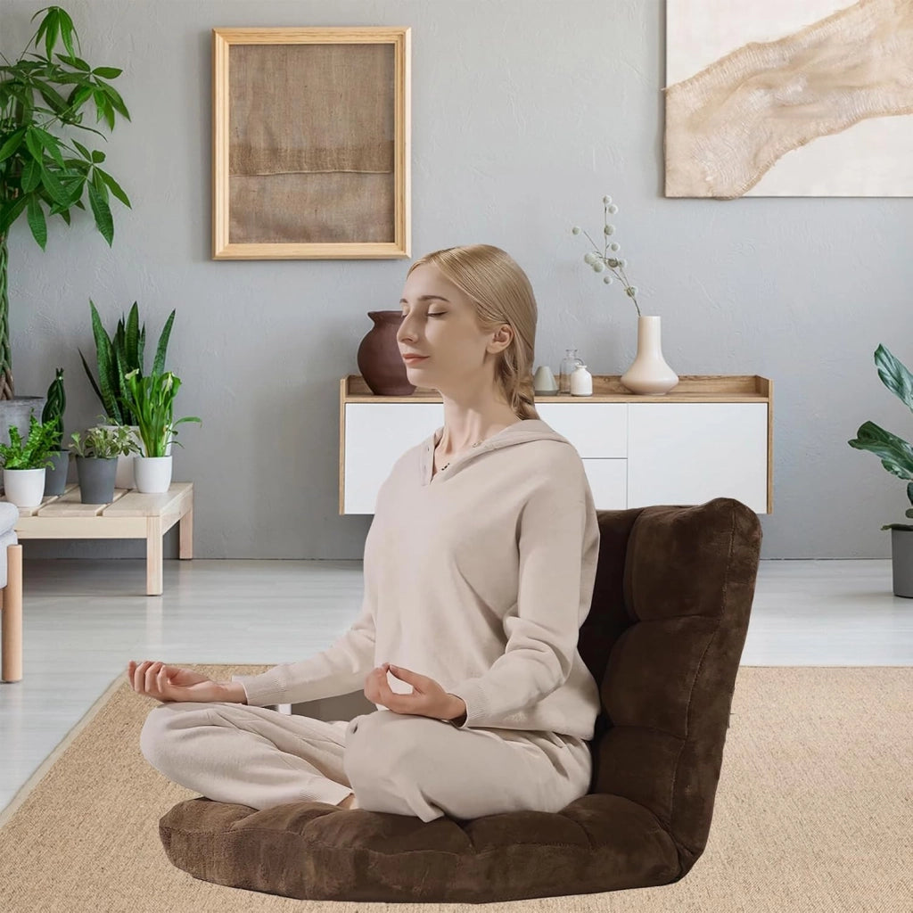 Sedia da pavimento, divano con schienale regolabile in 14 posizioni, superficie in velluto corallo, divano letto pieghevole per lettura o meditazione. Posizionamento in soggiorno o camera da