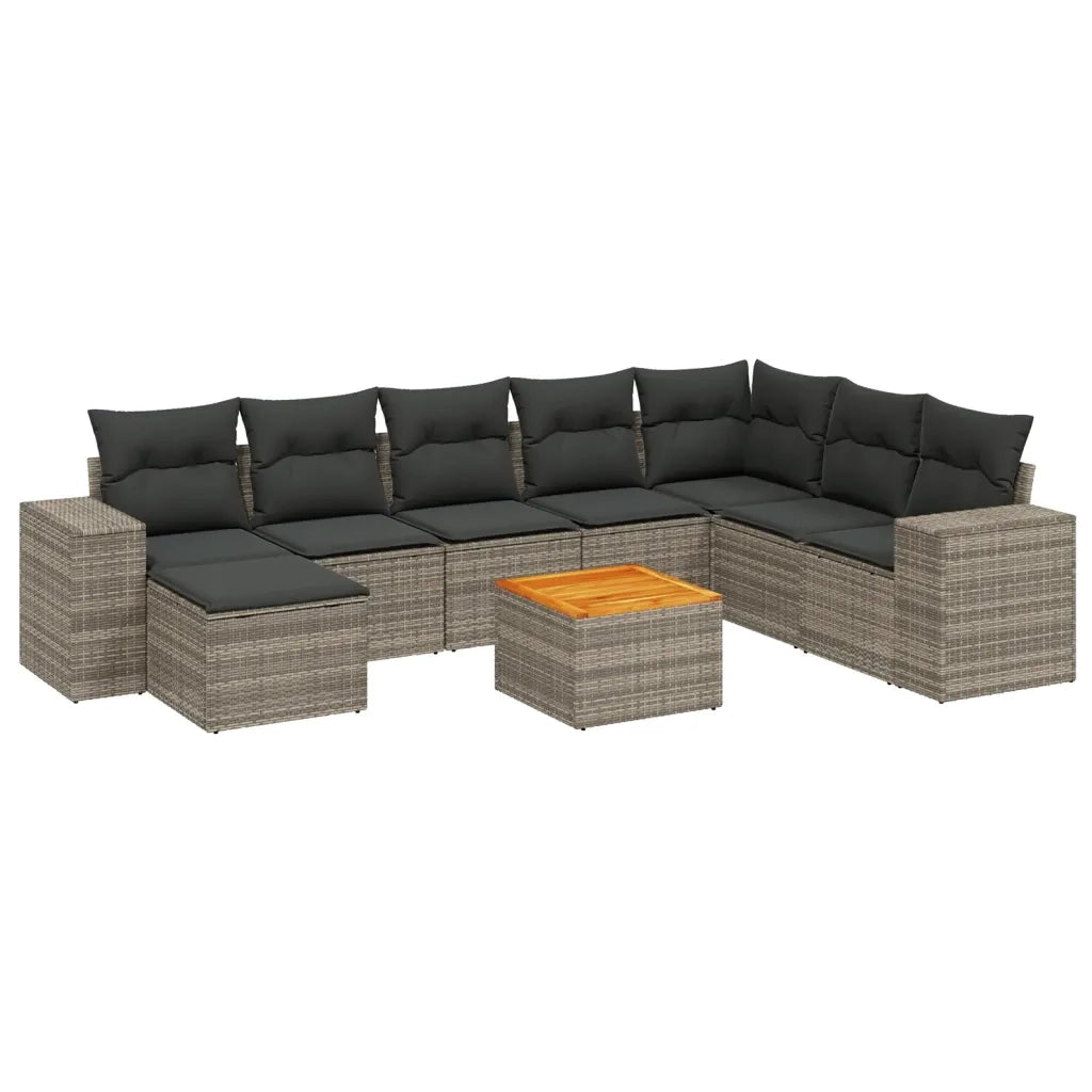 Set Divano da Giardino 9 pz con Cuscini Grigio in Polyrattan