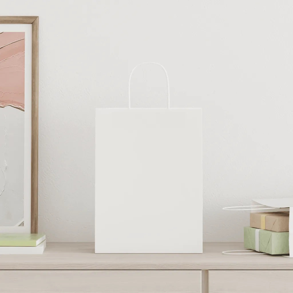 vidaXL Sacchetti di Carta 250 pz con Manici Bianchi 26x12x35 cm