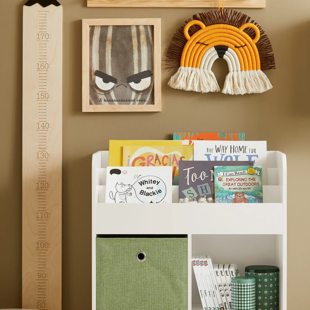 Libreria Per Bambini Scaffale Con 2 Scatole In Tessuto Organizzatore Di Giocattoli Bianco 60x34x80cm KMB79-W SoBuy