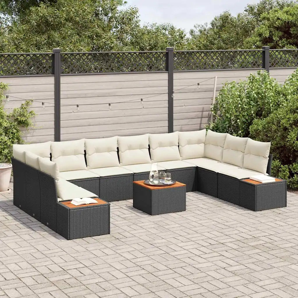 Set Divano da Giardino con cuscino 11 pcs Nero Poly Rattan