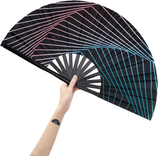 Ventilatore portatile in bambù e nylon per festival - Grande ventilatore per rave per signore e signori