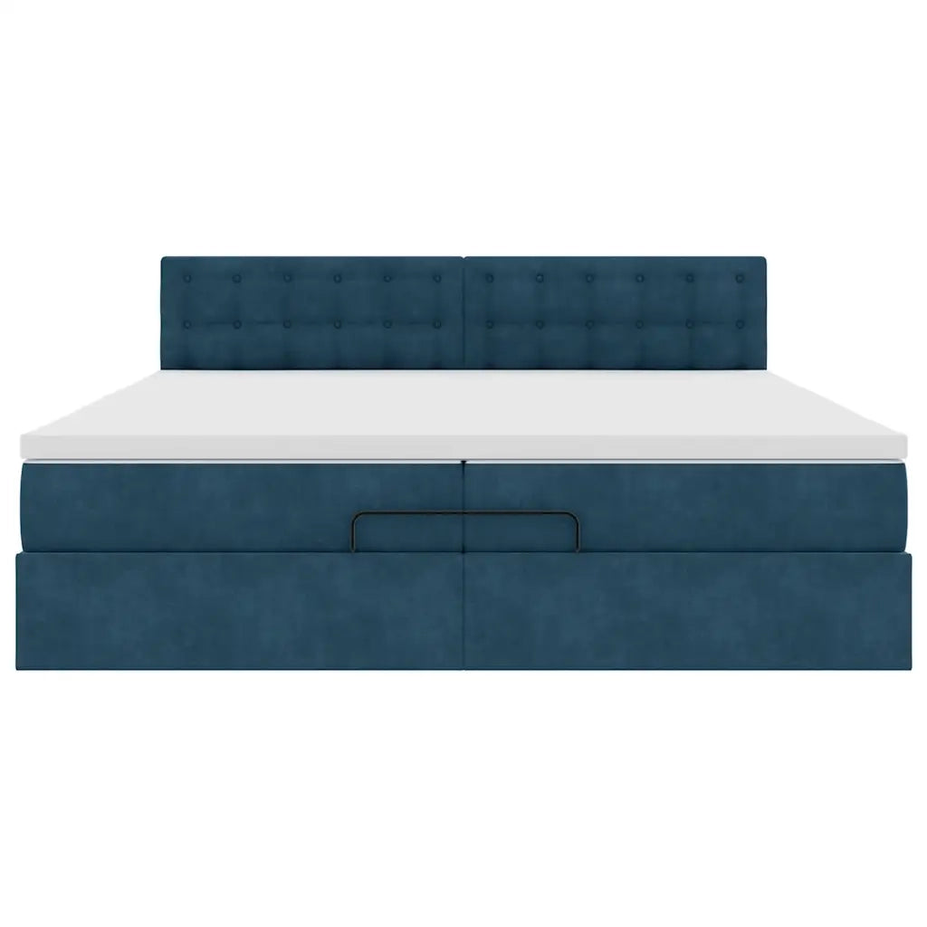 vidaXL Pouf Letto con Materassi e LED Blu Scuro 200x200cm Velluto