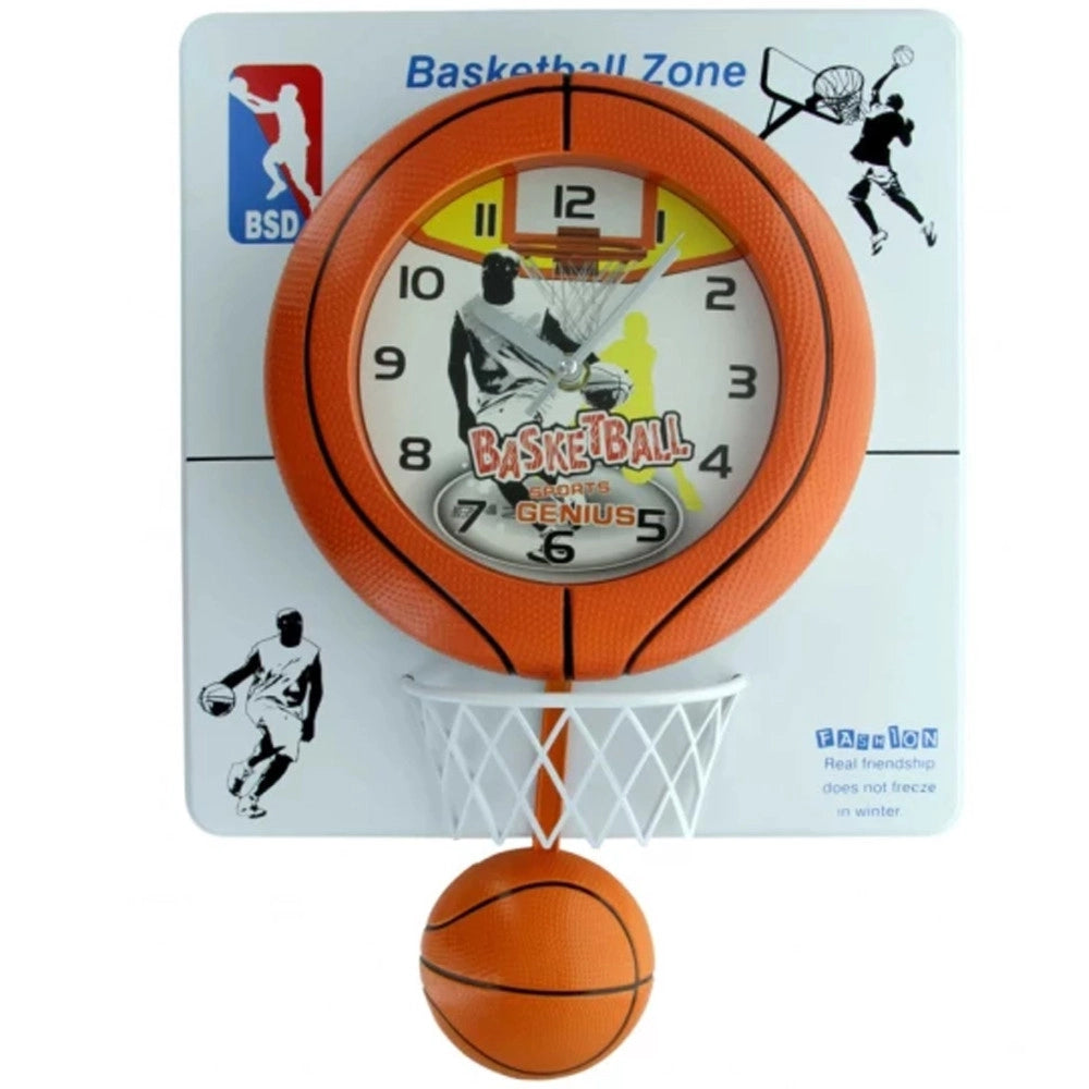 Trade Shop - Orologio Da Parete 30x40cm Con Palla Canestro Basket Effetto Pendolo Basketball -