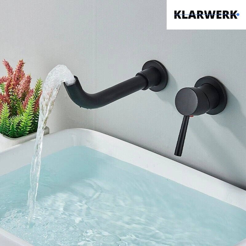 NAVIS|Rubinetto da bagno a parete in 2 parti nero semplice in acciaio inox a parete per bagno|Miscelatore per lavabo con rubinetto gastronomico hotel