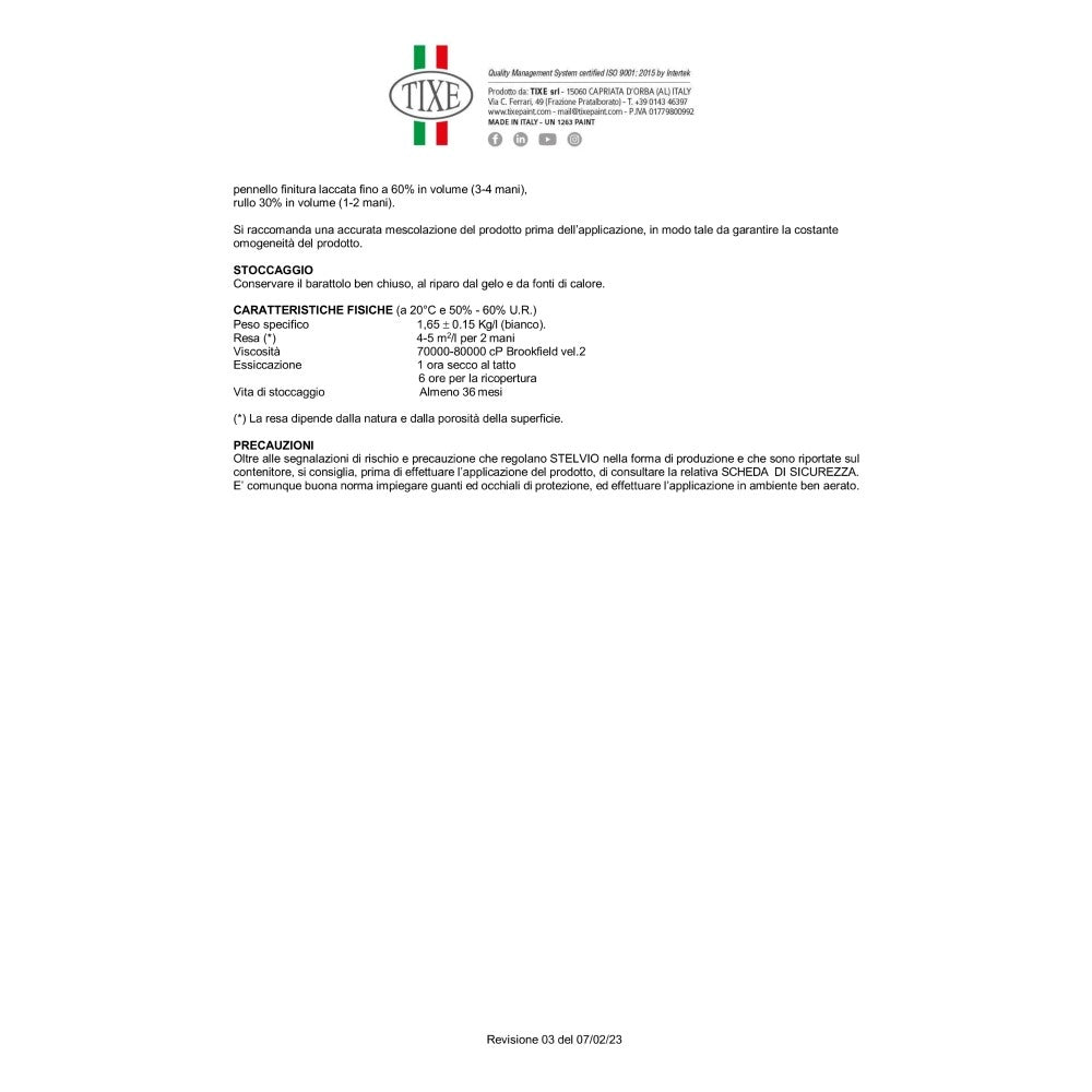 Tixe stelvio 14lt idro pittura traspirante bianca opaca per interni