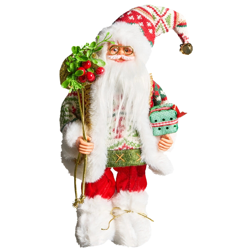 Figurina decorativa in tessuto rosso e verde e materiale sintetico Babbo Natale Figura di Natale Ornamento di Natale