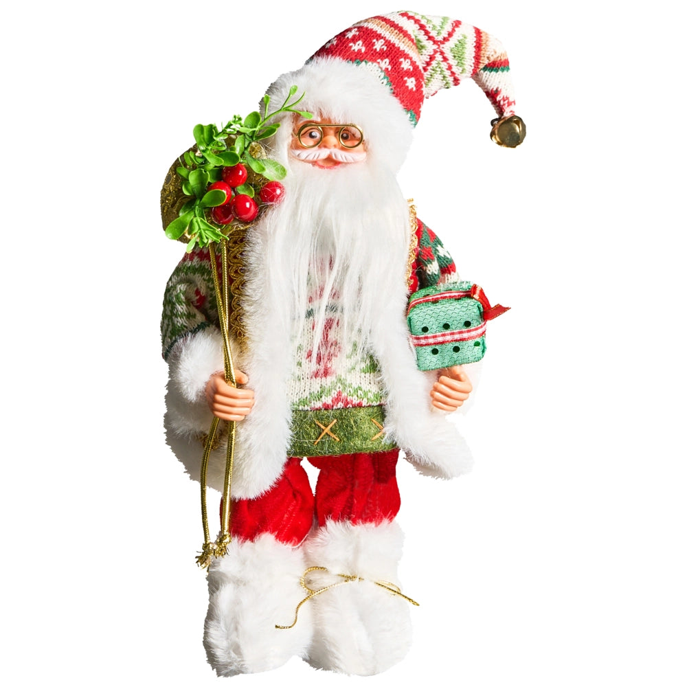 Figurina decorativa in tessuto rosso e verde e materiale sintetico Babbo Natale Figura di Natale Ornamento di Natale