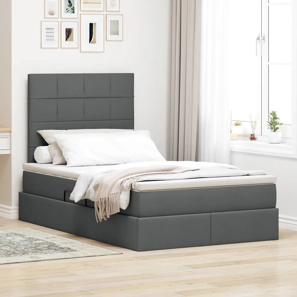 Letto con contenitore e LED con led Grigio scuro 120 x 190 cm