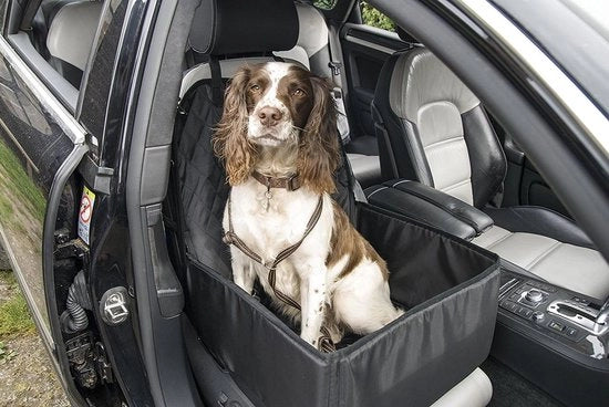 Porta cani auto - Booster per trasporto acqua - Sedili pieghevoli anteriore e posteriore - Gabbia universale nera per animali domestici - Porta cani auto 2 in 1