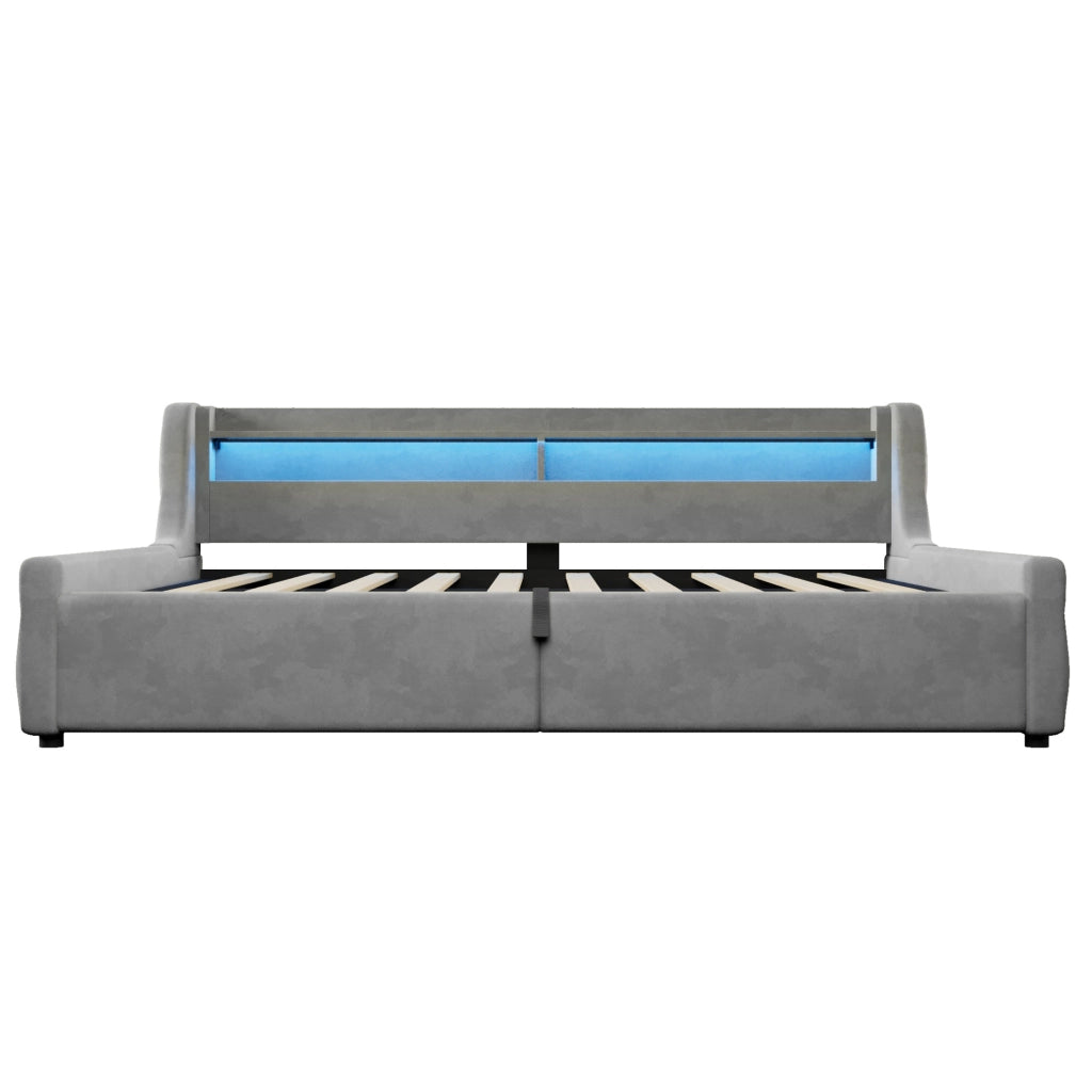 Letto imbottito 140x200 cm in velluto con LED e contenitore