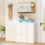 Mobili da ingresso con specchio, scarpiera a 3 vani e appendiabiti a 4 ganci, per corridoio, bianco, 105 × 25 × 151.5 cm