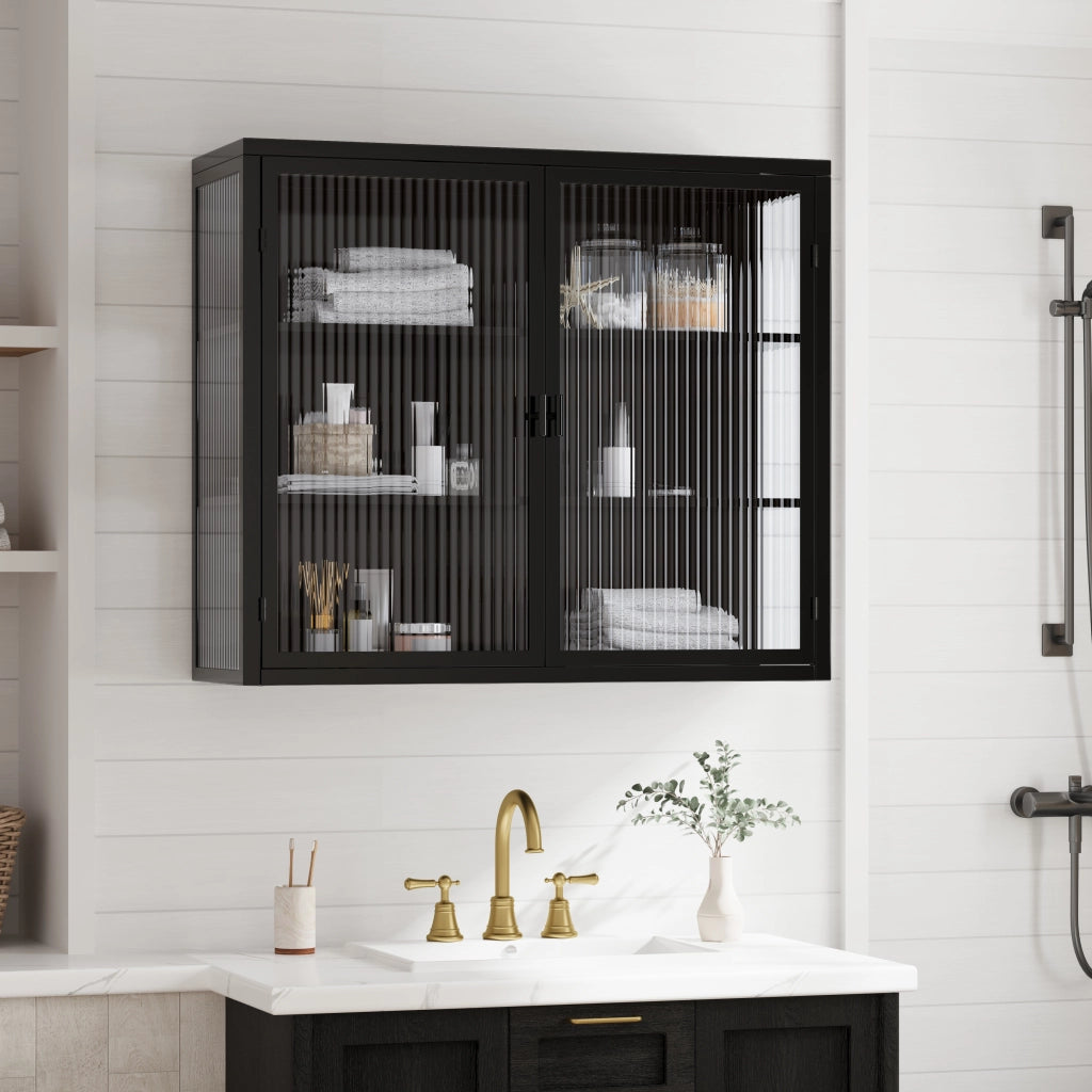 Armadio a muro moderno 70 cm, 2 ante in vetro trasparente bianco/nero, 3 ripiani, per ingresso, soggiorno, bagno, sala da pranzo