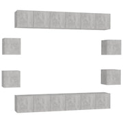 Set di Mobili Porta TV 10pz | Armadietto TV | Mobile Porta TV Grigio Cemento in Legno Multistrato