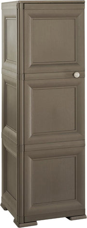ARMADIO A COLONNA MULTIUSO WENGÉ 40X43X125 CM CON 3 MODULI, 3 TASCHE LATERALI E ANTA LISCIA – MOBILE VERTICALE SALVASPAZIO PER ORGANIZZAZIONE CASA