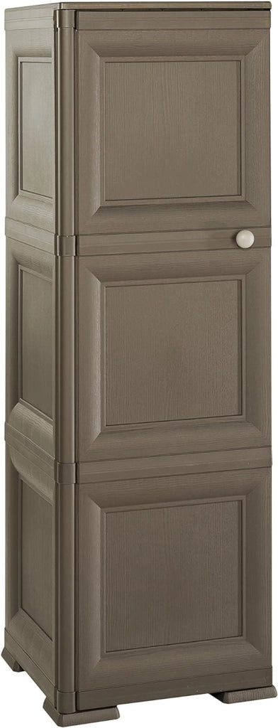 ARMADIO A COLONNA MULTIUSO WENGÉ 40X43X125 CM CON 3 MODULI, 3 TASCHE LATERALI E ANTA LISCIA – MOBILE VERTICALE SALVASPAZIO PER ORGANIZZAZIONE CASA