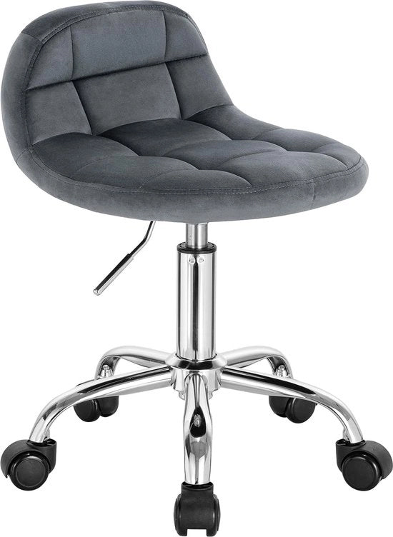 Scrivania con ruote, sgabello da trucco, regolabile in altezza, sgabello con schienale basso, scrivania, altezza seduta 43,5-55 cm, velluto, grigio scuro