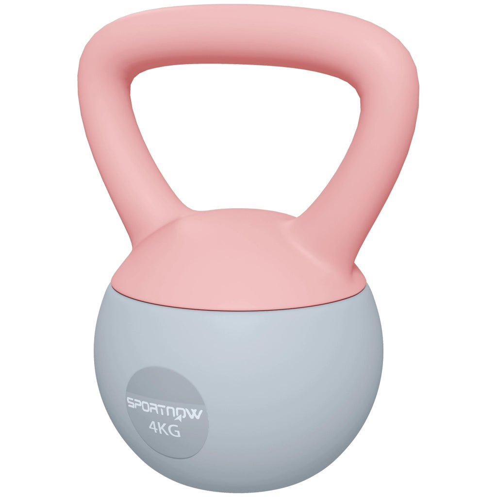 Kettlebell 4 kg ¨C Xylo ¨C Riempimento Sabbia Metallica Impugnatura Antiscivolo Rosa Grigio