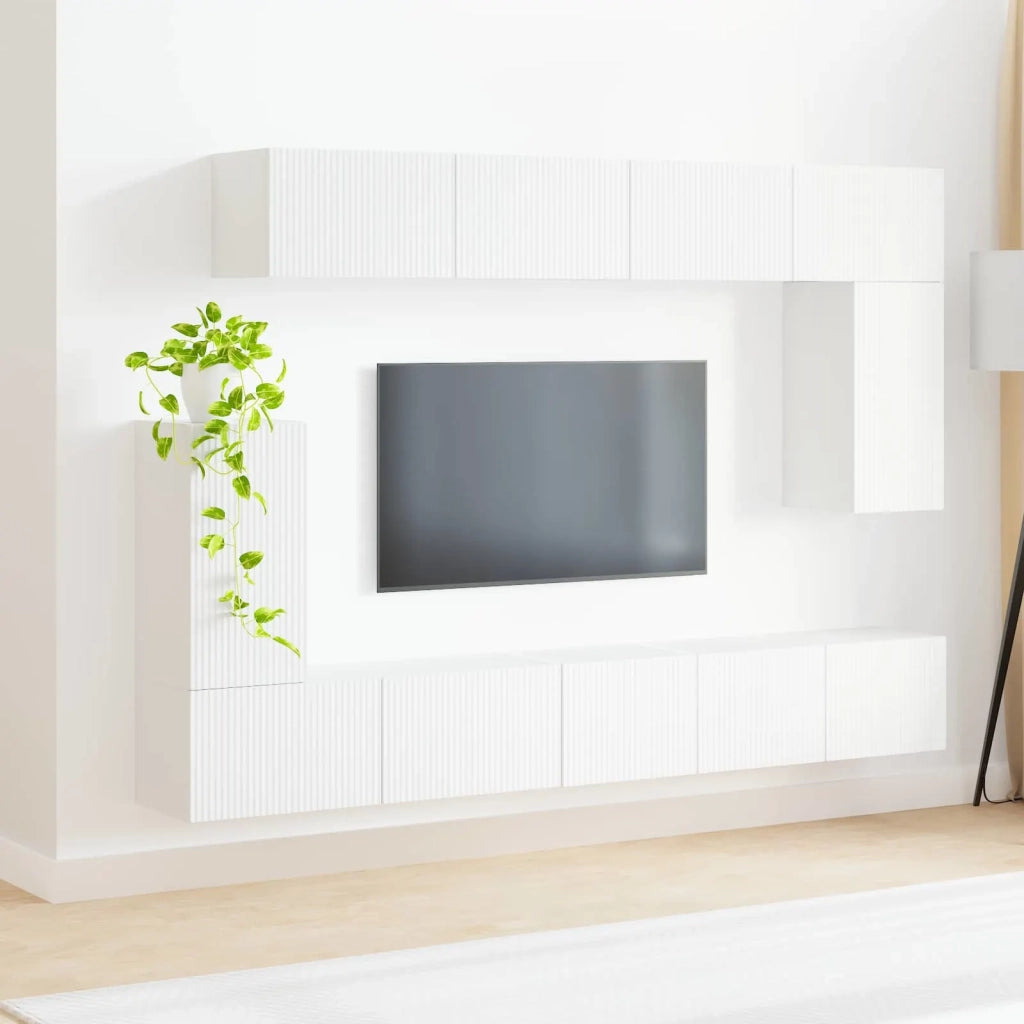 Set mobile TV Montaggio a parete 5 pcs Bianco Legno multistrato 3409087