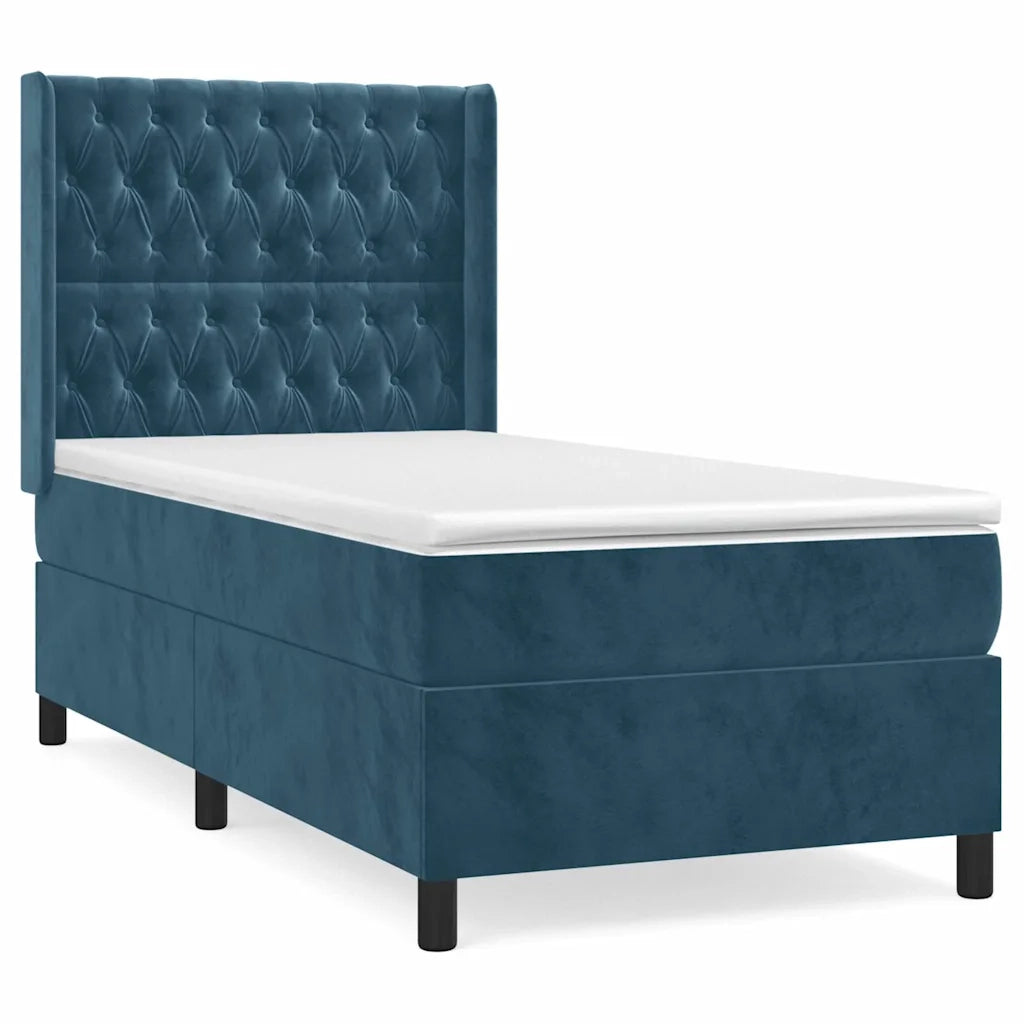 Giroletto a Molle con Materasso Blu Scuro 90x190 cm in Velluto 3132835