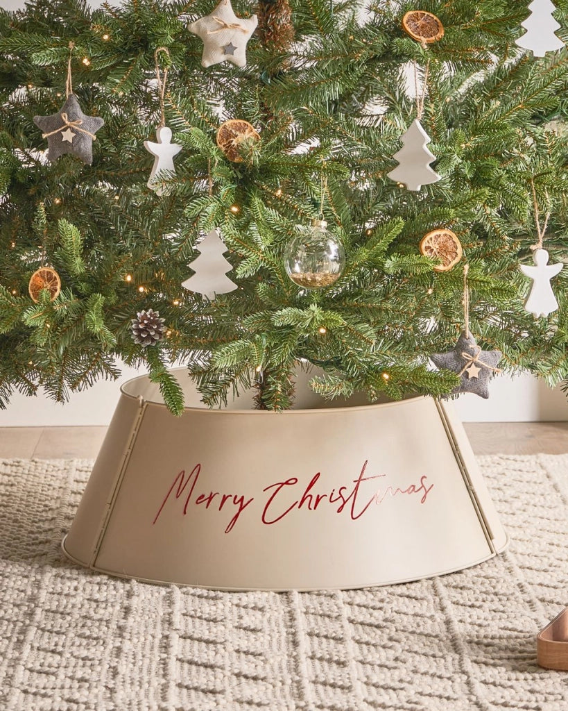 Copribase Albero di Natale Collare Beige Ferro Metallo Moderno Rotondo Accessori Casa Copertura per Tronco Natale