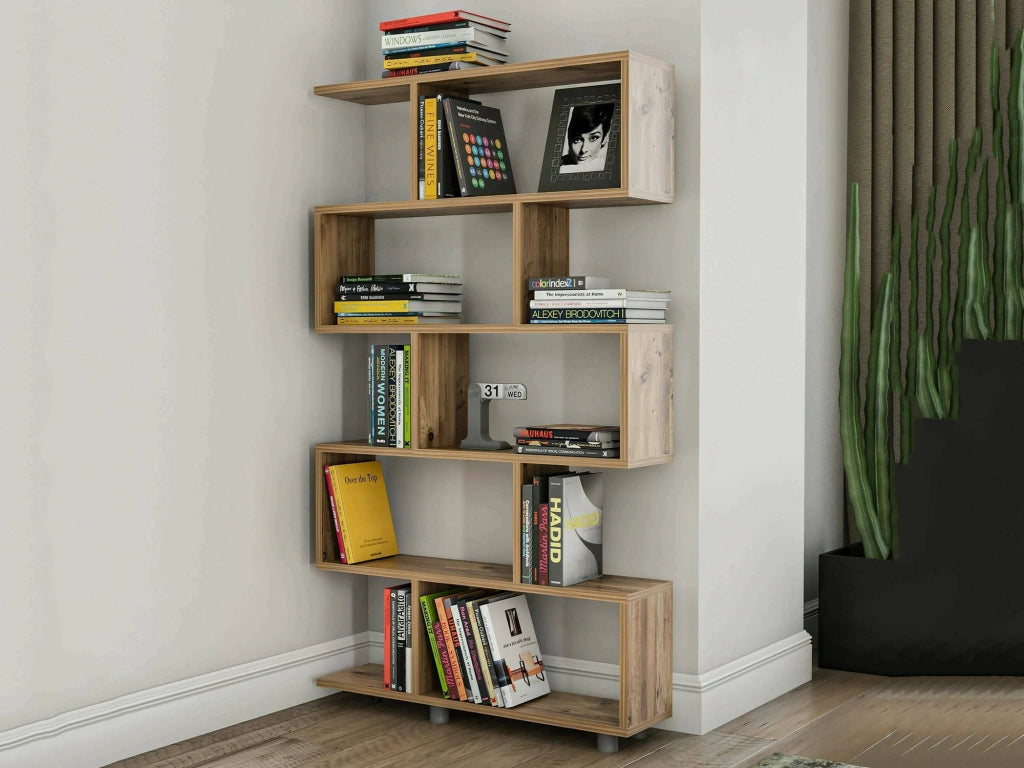 Libreria Severa, Scaffale da ufficio, Mobile portalibri, Biblioteca, 90x20h156 cm, Quercia