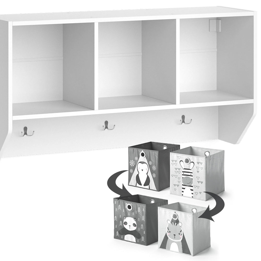 Vicco Scaffale a muro per bambini Bianco 31 x 56 cm con 2 scatole pieghevoli opt.1