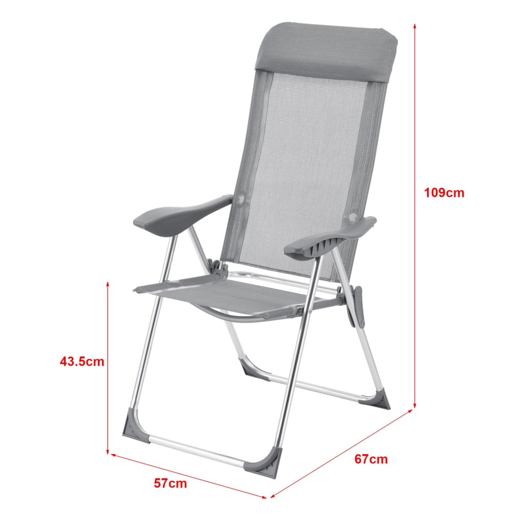 Set di 2 Sedie da Giardino / Terrazza / Campeggio / Balcone - 2 Sedie Pieghevoli con Schienale Alto Reclinabile in 5 Posizioni, Telaio in Allumino, Supporto fino a 115 kg - Grigio Chiaro