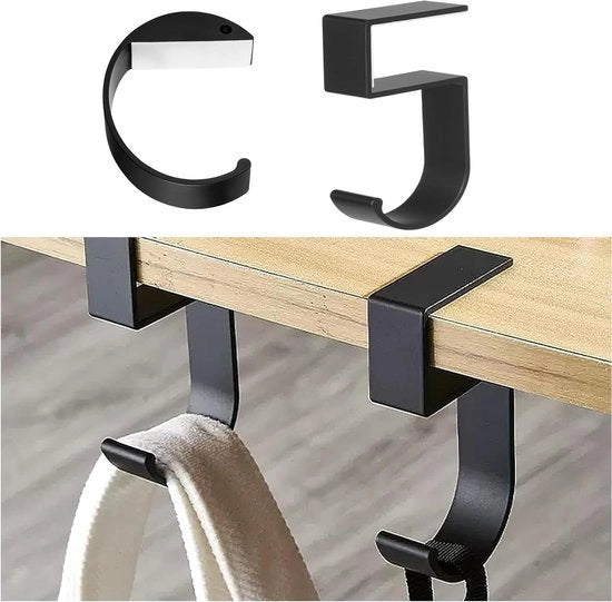 Due supporti per borse da tavolo - hanger per borse con gancio antiscivolo per portafogli e chiavi (nero)