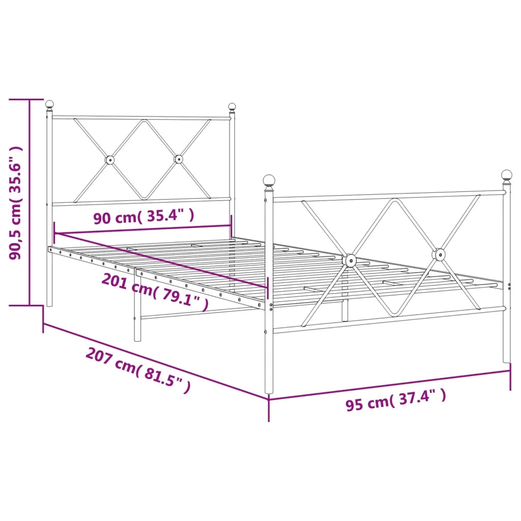 Giroletto con Testiera e Pediera Metallo Bianco 90x200 cm 376562