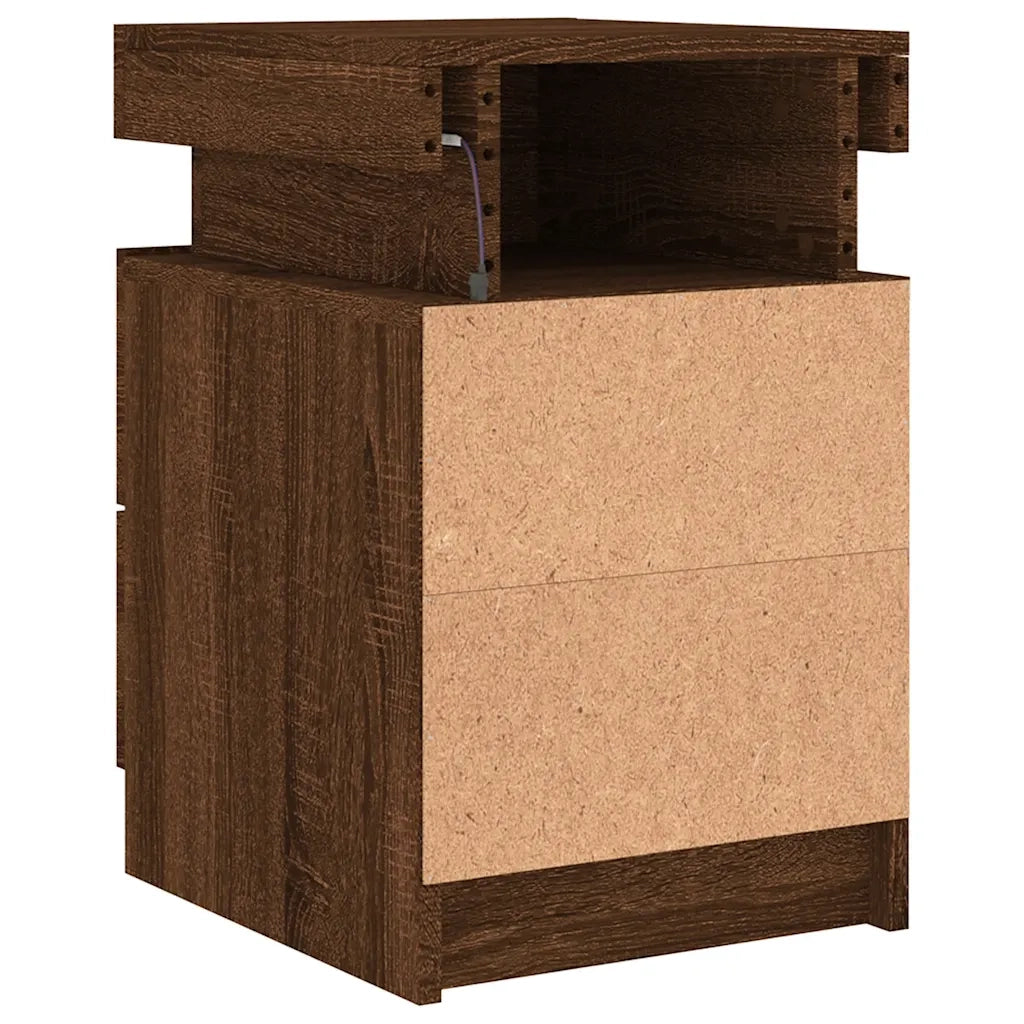 Comodino con Luci LED Rovere Marrone 35x39x55 cm 836761