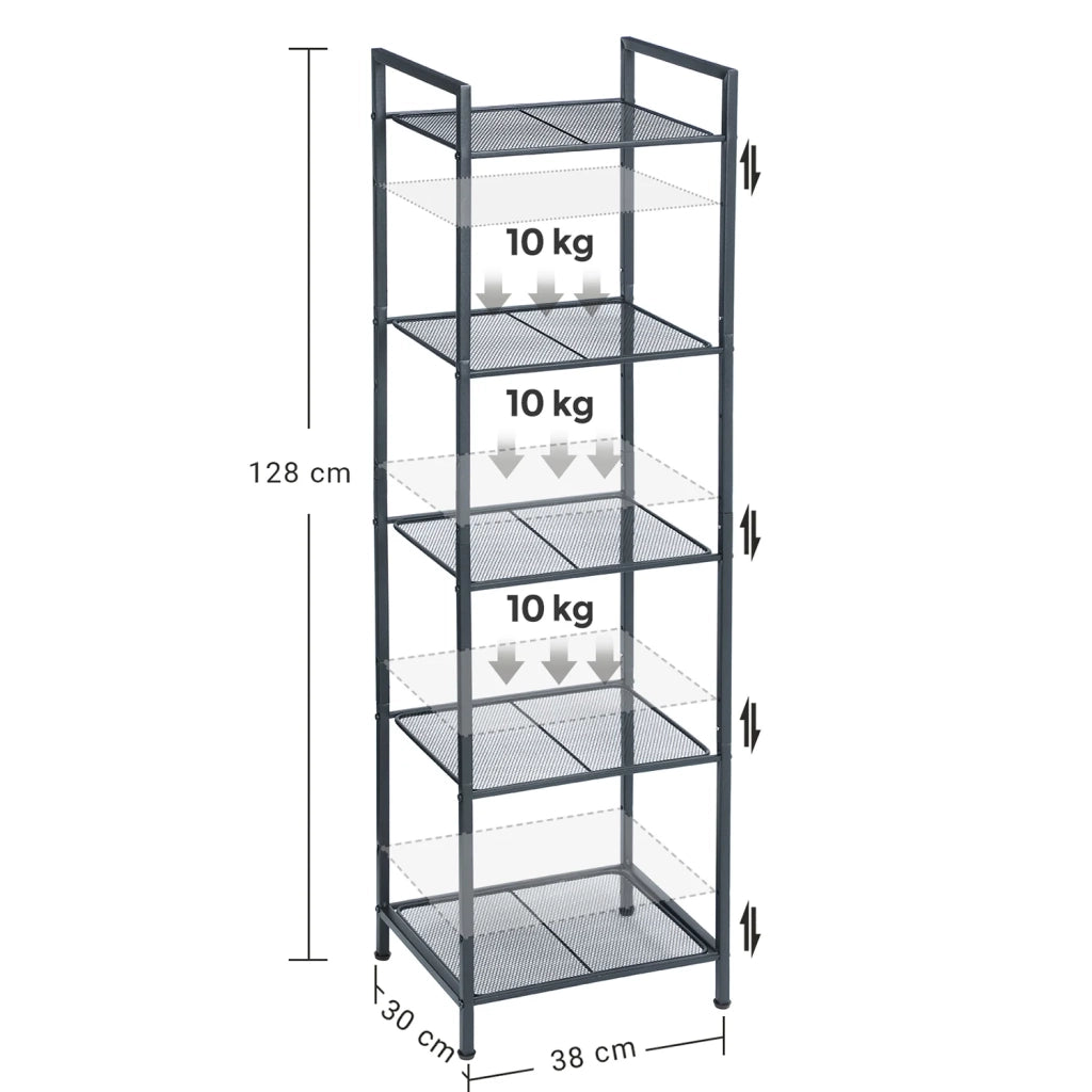 Scaffale in metallo per bagno portaoggetti da cucina 5 ripiani 38 x 30 x 128 cm scaffale indipendente porta piante estensibile griglia regolabile in altezza stile industriale nero 12_0005733