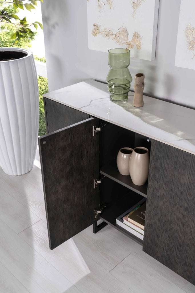 Alpha - Credenza a 4 ante (160 x 40 x H 85 cm) in ceramica grigio scuro