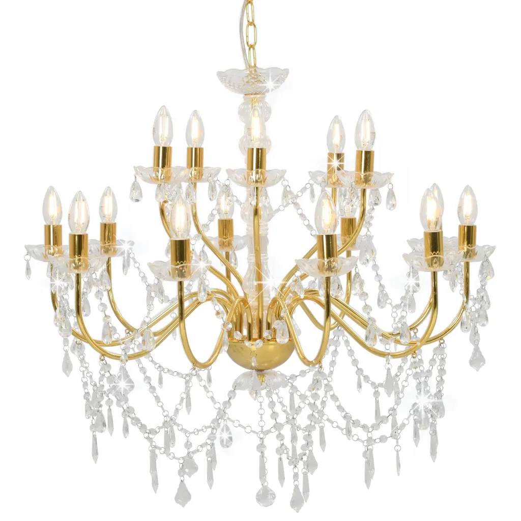 Lampadario classico in metallo per soggiorno 80 x 74 cm 15 lampadine E14 design elegante color oro 02_0046419