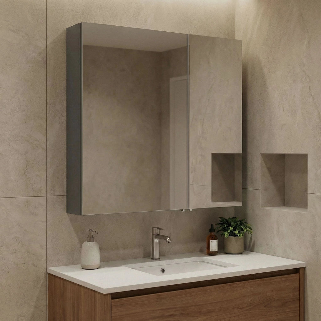 Mobile da bagno con specchio "Bari 60" - 60 x 16 x 66 cm - Antracite opaco